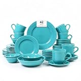 Picture of HomeVss, Pearl Dots Stoneware Dinnerware Set (42pc Set, Turquoise)
