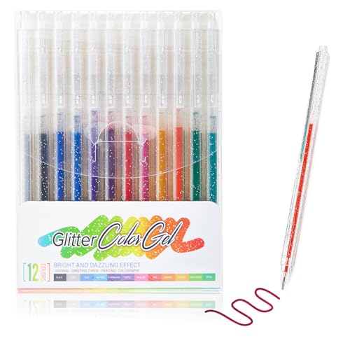 Altaroo 12 Stück Glitzer Gelstifte, Glitzerstifte Metallisch Leuchtende, Glitzer Stifte Einziehbare, Gelstifte für Notizen, Markierungen, Zeichnen, Malbücher, Karten und Basteln