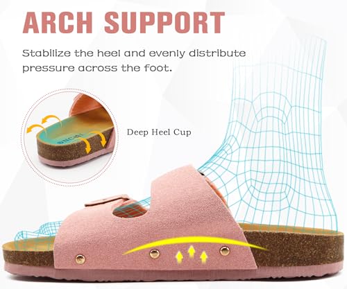 ONCAI Womens Flat Slide Sandals with Arch Support 2 Strap Adjustable Buckle Slip on Slides Shoes Non Slip Rubber Sole4