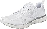 Skechers Flex Appeal 4.0 Active Flow, Zapatillas Mujer, White Leather/Mesh/Trim, 37.5 EU