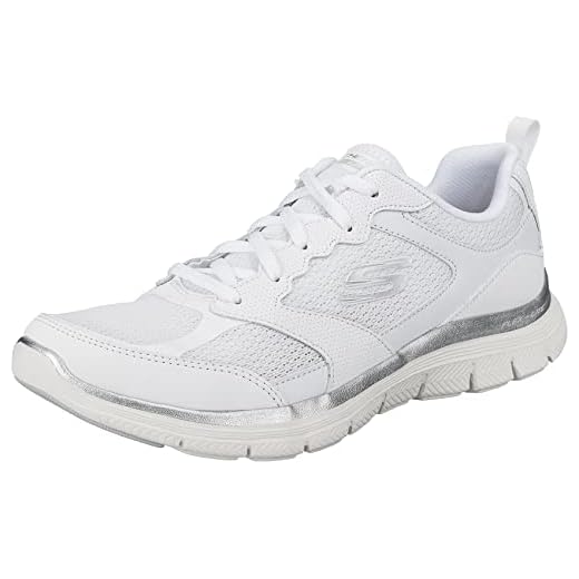 Skechers Flex Appeal 4.0 Active Flow, Zapatillas Mujer, White Leather/Mesh/Trim, 38 EU