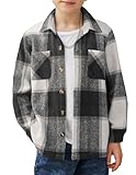 Arshiner Boys Flannel Shirts Kids Button Down Plaid Shirt Casual Long Sleeve Shirt Tops Boys and Girls Fall Plaid Jacket Black White Gray
