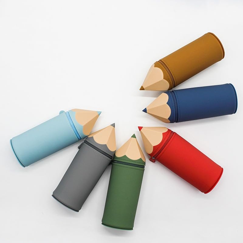 Image of Silicone lightweight waterproof zipper pencil case pencil bag /pouch, cute colourful pencil shape, safe and quality (Navy Blue), QS-2010