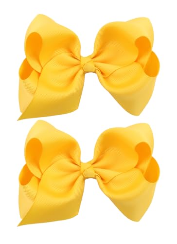 ICObuty Hair Bows Pinzas para el Cabello 5 Pulgadas para Mujer, Color Solido, 2 Piezas (Amarillo, 5 Pulgadas) miniatura 1