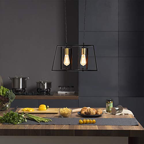 Suspension rétro noire 2 lampes vintage E27 pour salon et cuisine