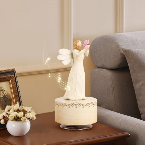 YT3 Studio Angel Music Box, Sculpted Hand-Painted Musical Figure Gifts Butterfly Music Box Guardian Angel Figurine for Daughter Women Birthday Anniversary, Play You are My Sunshine