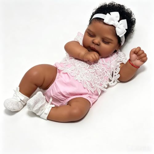 Muñeca Reborn Africano Americano 20 Pulgadas Dormida miniatura 3