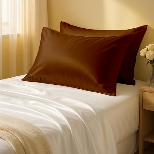 Image of Filbert Premium Satin Pillow Covers | Silky Satin Nights Where Comfort Meets Glamour | Best Gifting Collection - 18 inchx28 inch Inch - Chocolate