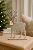 Marco Paul Wooden Reindeer Christmas Decorations - 30cm Large Reindeer Stag Ornament for Christmas Table Decorations, Window Sill Ornaments - Image 1