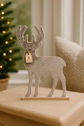 Marco Paul Wooden Reindeer Christmas Decorations - 30cm Large Reindeer Stag Ornament for Christmas Table Decorations, Window Sill Ornaments