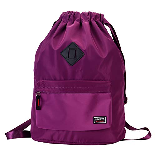 Waterproof Drawstring Sport Bag Backpack String Sackpack Cinch Nylon for Gym (Purple)
