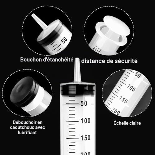 HXC Lot de 2 grandes seringues de 300 ml avec tuyau - Réutilisables - Seringue en plastique de grande capacité pour l'industrie - Seringue à huile pour laboratoire, huile de moteur, liquide de – vue 4