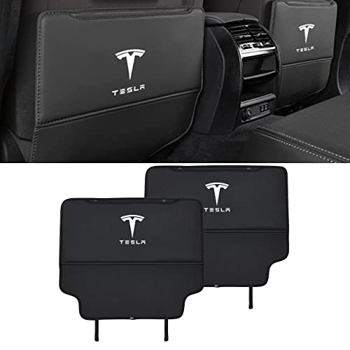 For Tesla Model 3/Y Back Seat Child Kick Mats, 2 Packs Seat Protector Mat, Pu Leather Backseat Protector Cover Pad With Organizer Pockets #TOP3