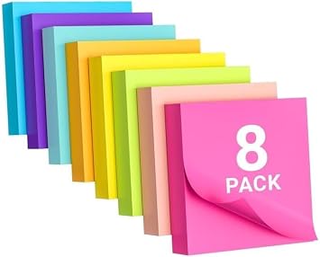 Sticky Notes 3x3, 8 Color Sticky Notes, Post Its, Removable Self-Stick Notes for Office, School, Home, Notebook, Send Goods from Local Warehouse, 100 Pads/Pack 1