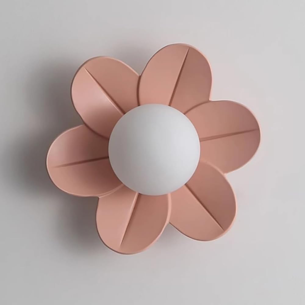 WJJHERRH French Cream Style Flower Wall Lights Resin Creative Styling Children's Room Lamp 9.45in G9 Base Mount(Pink)