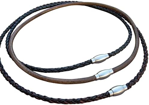 Handmade Leather Necklace with Stainless Steel Magnetic Clasp - Genuine Leather Necklace for Men and Women - Available sizes: 16,18,20 inch or Custom