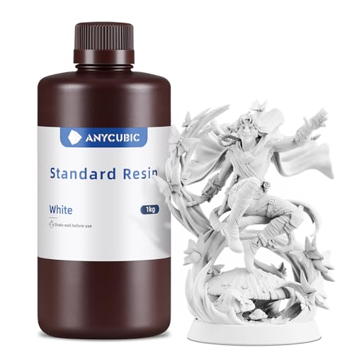 ANYCUBIC 3D Printer Resin, 405nm Standard Photopolymer Resin, Fast Curing Resin for Photon Mono 2/6Ks/X2/M5 SLA/LCD 3D Printer (White 1KG) 1KG White