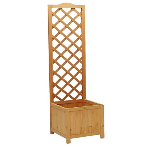 Image of Gr8 Garden Tall Wooden Garden Planter with Trellis Square Flower Box for Climbing Plants Outdoor Patio 40x40x160cm Brown