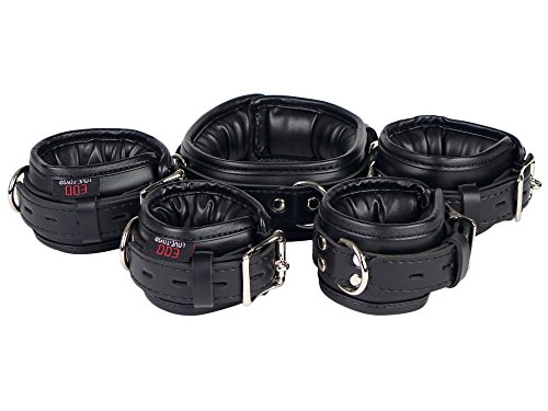 Bondage Manschetten Set gepolstert Leder Fesseln Handfesseln Fußfesseln Halsband Schwarz