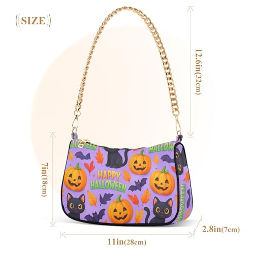 Halloween Pumpkin Cat Shoulder Bag for Women, Handbag with Chain Strap, Soft Purse Tote Bag for Ladies2