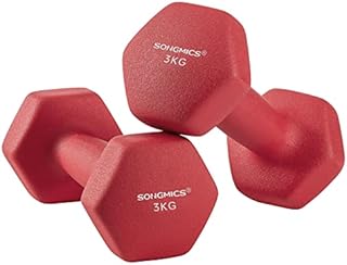 SONGMICS Zestaw hantli 2 x 3 kg, z matową powłoką z neoprenu, antypoślizgowe, trening siłowy, do domu, czerwony SYL66RD