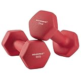 SONGMICS Zestaw hantli 2 x 3 kg, z matową powłoką z neoprenu, antypoślizgowe, trening siłowy, do domu, czerwony SYL66RD