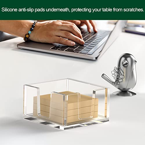 Bosscasa Acrylic Sticky Note Holder, Self-Stick Note Pad Holder W/O Pads - Note Dispenser Memo Pad Holder Desk Organizer For School Office Home (3''X3'' Clear) #TOP3