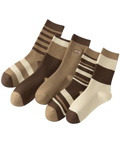 Image of Womens Cute Crew Socks Casual Athletic Aesthetic Striped Socks Neutral Cotton Socks Gifts for Women Girls Clothes