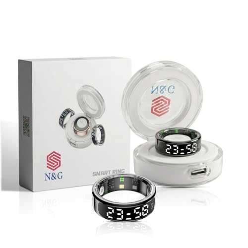 N&G Bague intelligente pour homme et femme – Anneau de suivi de la forme physique et de la santé avec écran LED, fréquence cardiaque, compteur de pas et moniteur de sommeil, modes multi-sports