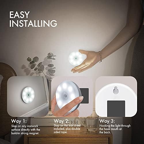 GONICVIN Sensor Lights Rechargeable Wireless Wall LED Night Lamps Auto/On/Off, Stairs Living Room Corridors Closet Kitchen Under Cabinets (6000K,3 Pack )