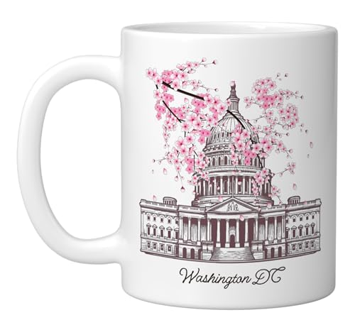 Washington DC Cherry Blossoms U.S. Capitol Building Ceramic Mug, White