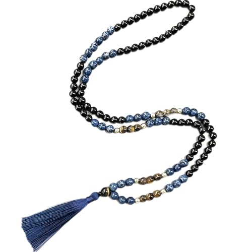 Collier Mala œil de tigre et onyx noir pour la gestion du stress