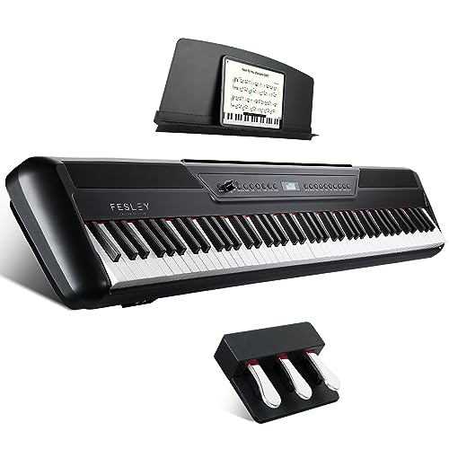 Fesley 88 Key Weighted Digital Piano Keyboard, Full-Size Electric Keyboard Piano, Electric Piano Keyboard 88 Keys, 88 Key Keyboard With Triple Pedal, Headphone, 2X20W Speakers, Recording #TOP7
