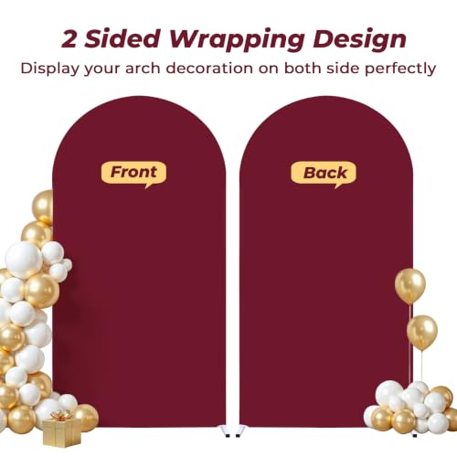 7.2 ft Arch Backdrop Cover Wine Red - Double-Sided Spandex Arch Covers Stretchy Backdrop for Balloon Arches Birthday Party Baby Shower Banquet Wedding Photo Background by FrohFest - Used condition - Image 5