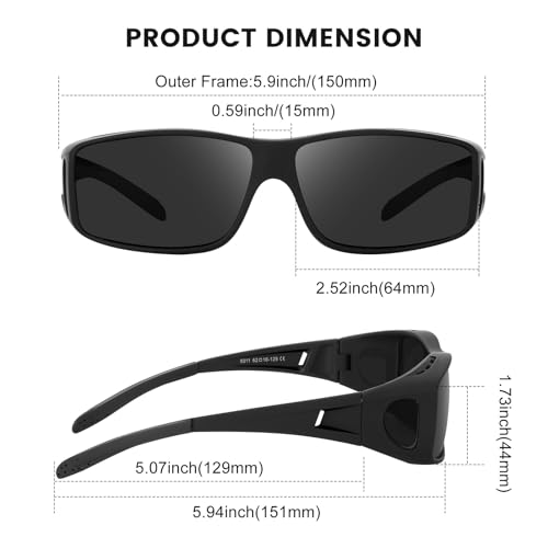 Over Glasses Sunglasses for Men Women, Fit Over Sunglasses Polarized UV400 Protection Sunglasses Black Frame Grey Lens3