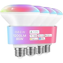 OREiN Matter Smart Light Bulb,1200 Lumens BR30 Smart Flood Light Bulbs Work with Alexa, Apple Home, Google Home, SmartThings, Color Changing Light Bulbs 2.4Ghz WiFi, 85W 4Pack