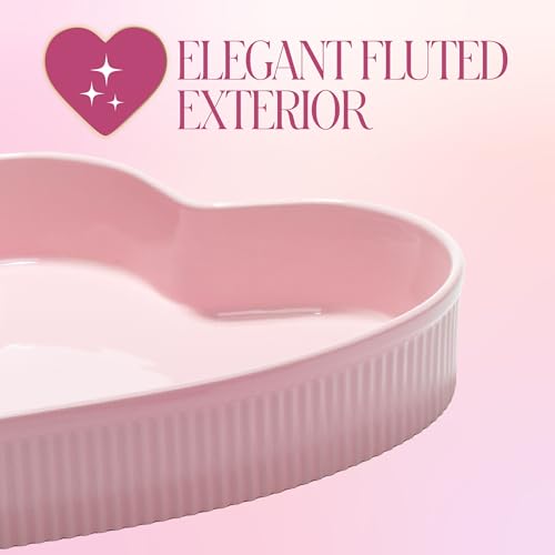 Paris Hilton Heart-Shaped Pie Dish Set, Finely Crafted 8-Inch and 10-Inch Stoneware Baking Dishes with Elegant Fluted Exterior, Nesting Design, Oven Safe up to 450°F, 2-Piece, Pink by Paris Hilton - Image 5