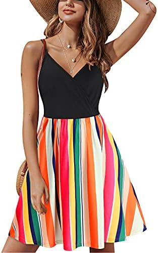 II ININ Women's Wrap V Neck Sleeveless Casual Summer Dresses Spaghetti Strap Swing Sundress with Pockets(C-Floral 27,M)