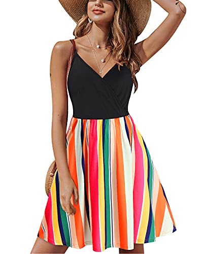 Ii Inin Women's Wrap V Neck Sleeveless Casual Summer Dresses Spaghetti Strap Swing Sundress With Pockets(C-Floral 27,M) #TOP22