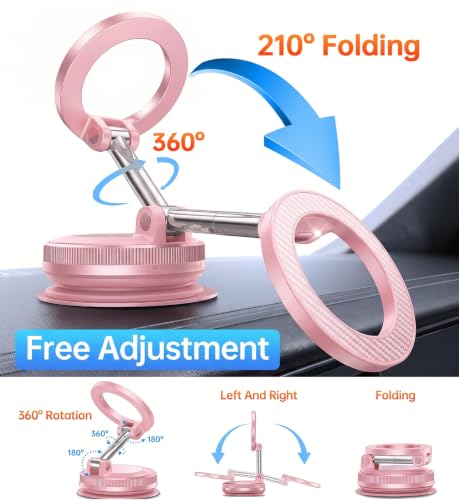 Image of Coolpow【Newest Vacuum Magnetic Phone Holder for Car Phone Holder Mount【Movable Vacuum Suction】 Magsafe Car Mount Cell Phone Holders for Your Car Accessories for Women Men for iPhone 17 16-Light Pink