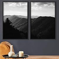 2 Piece Framed Canvas Wall Art Monochromatic Mountains Canvas Prints Home Artwork Decoration for Living Room,Bedroom - 16