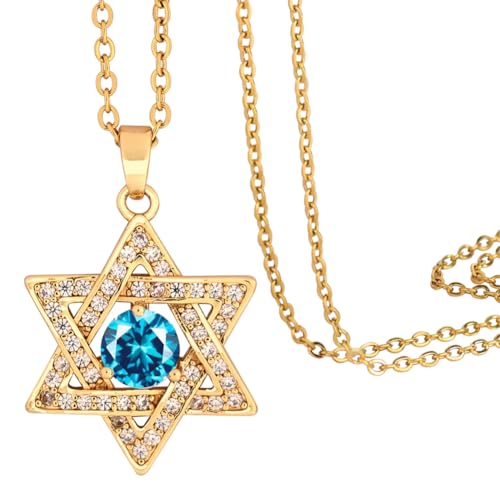 Lagava Star of David Necklace: Dainty Birthstone Pendant Small | Jewish Star Necklace 14K Gold Tiny Jewelry Gift for Women