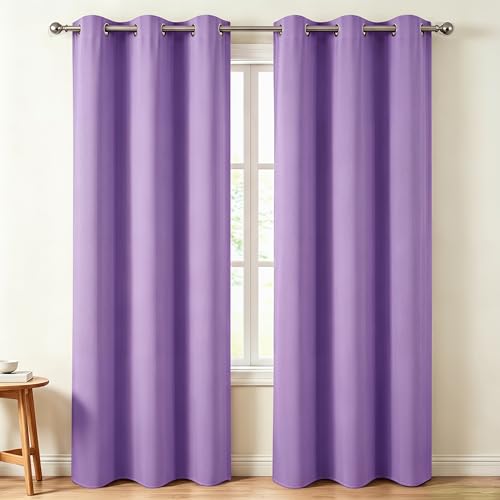 Diraysid Lavender Grommet Blackout Curtains for Bedroom Thermal Insulated Room Darkening Curtains Drapes, 42 x 84 inch, 2 Panels