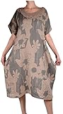  Italy Donna Damen Leinen Lagenlook Sommer Maxi Kleid Tunika Hakel Spitze 46 48 50 52 54 L XL XXL 3XL Beige Blumen Print Strand Urlaub (48)