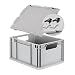 Produktbild Eurobox NextGen Economy 40x30x22cm Griffe offen mit Scharnierdeckel grau, Kunststoffbox 20 Liter stapelbar, Transportbehälter Industriebox Farbe Deckel-Verschlüsse wählbar (Verschlüsse Schwarz)