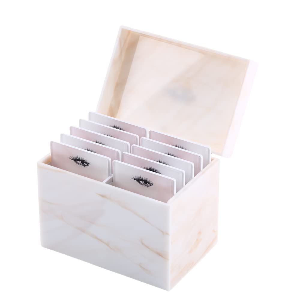 10 Layers Acrylic Eyelash Storage Box,Eyelash Holder Extension Tool,Makeup Organizer False Eyelashes Glue Pallet Holder, Grafting Eye lashes Close-Packed Display with 10 Pallets (Yellow Marble)