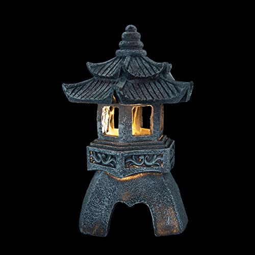 Doitool Outdoor Décorative Lighting Solar Pagoda Lantern Buddha Pagoda Sculpture With Solar Light Asian Zen Statue Decorative Outdoor Night Lamp For Garden Yard Zen Decor Grey Solar Outdoor Lights #TOP29