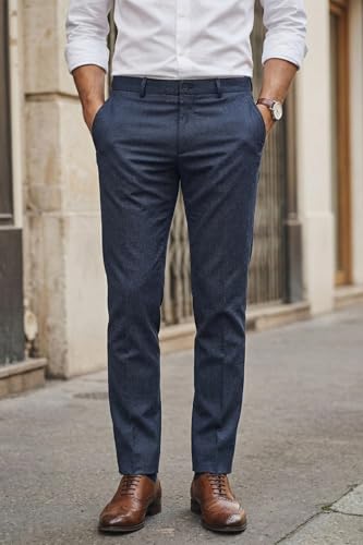 Image of Louis Philippe Men's Slim Fit Elastica - Flat Front Comfort Stretch for All Day Comfort & Flexibility Checks Formal Trouser