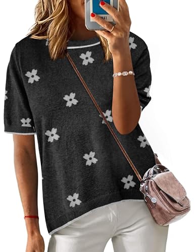 Image of Zeagoo Womens Summer Tops Dressy Casual Short Sleeve Sweaters Crew Neck Lightweight Knit Tops Loose Blouse Basic Shirts