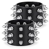 Macuezu 2 Pcs Punk Rock Leather Studded Bracelet, Spiked Bracelet, Leather Rivet Cuff Bracelets for Men Women 80s Wristband, Emo Accessories